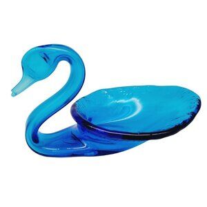 Vtg Blown Glass Swan Dish Bright Aqua Blue Candy Curio Home Decor Collectibles